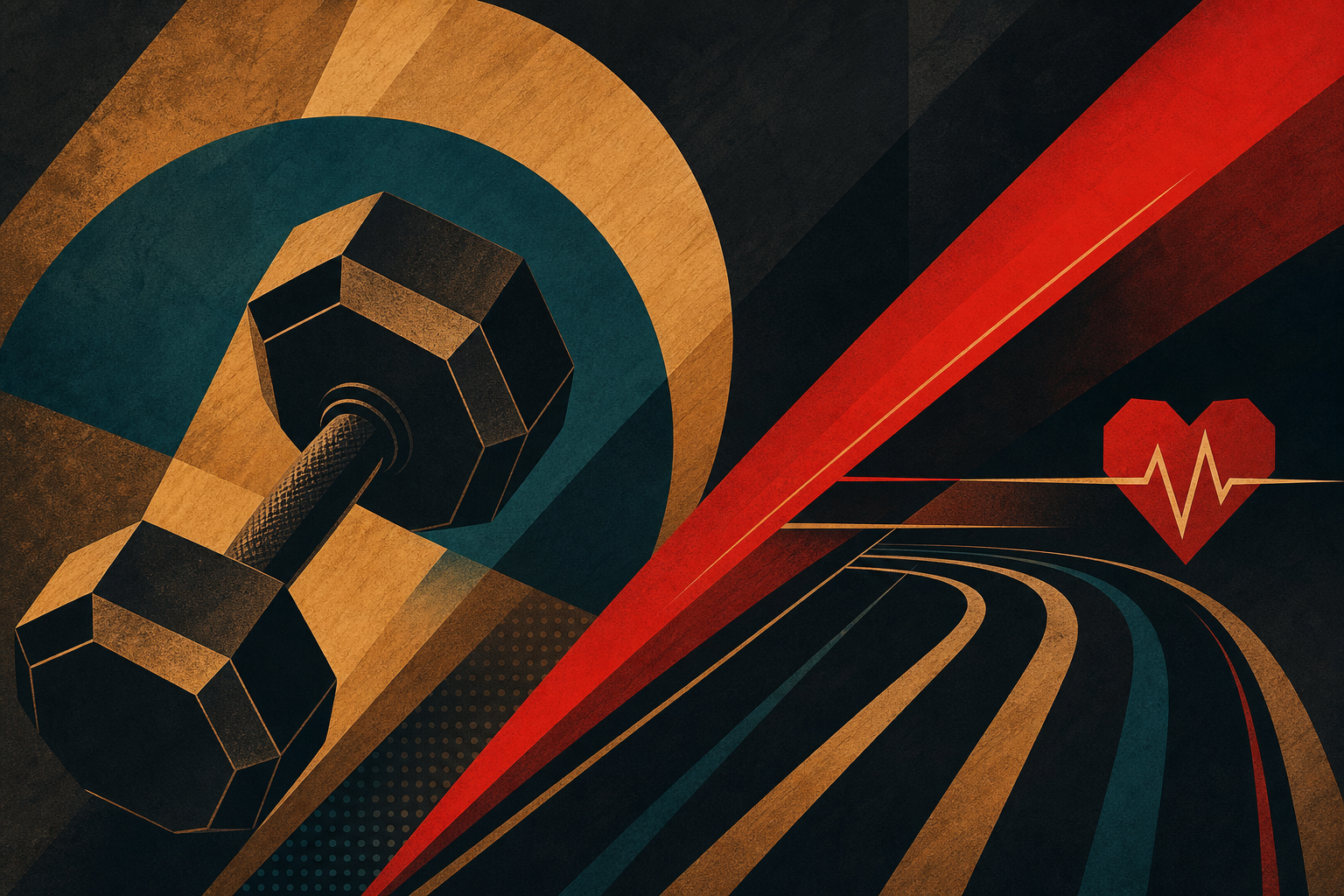 Abstrakte Fitness-Illustration — Hantel, Bewegung und Energie